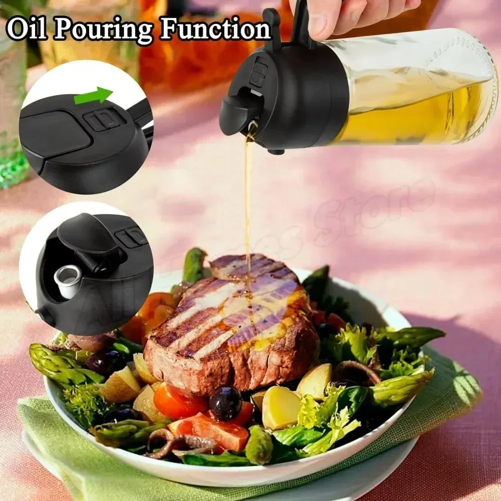 2-in-1 Olive Oil Dispenser Bottle 500ml – Plastic Oil Sprayer for Cooking, BBQ, Baking