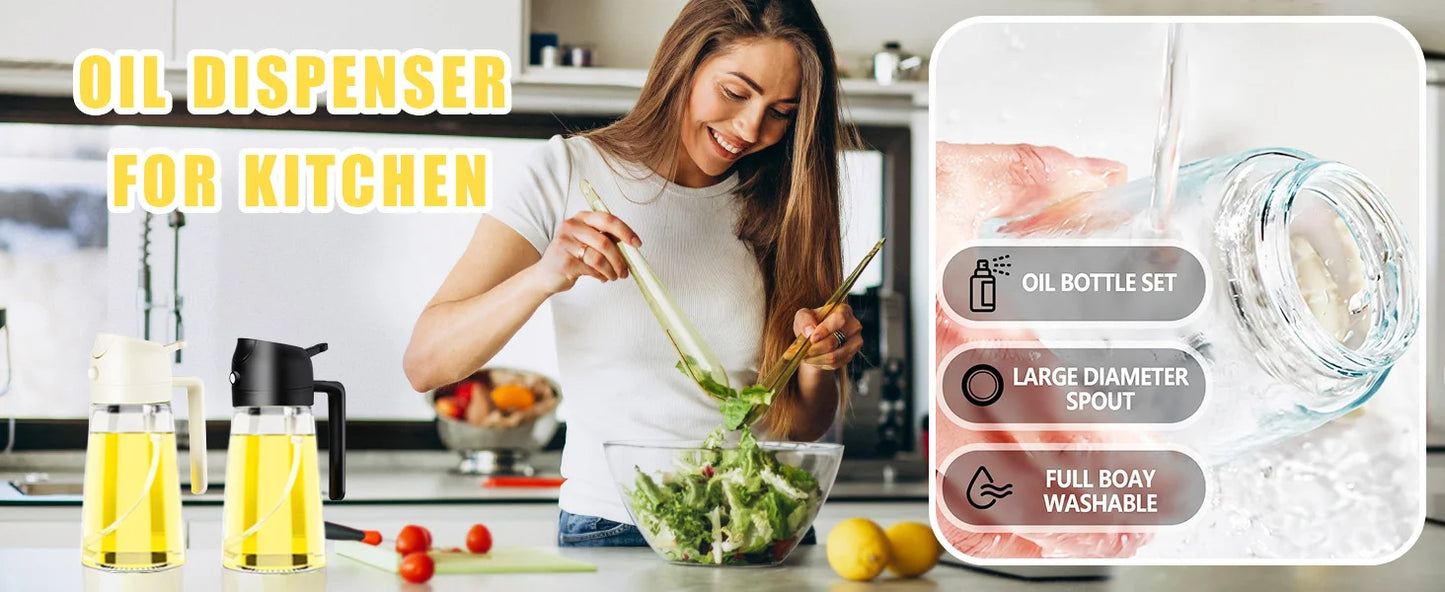 2-in-1 Olive Oil Dispenser Bottle 500ml – Plastic Oil Sprayer for Cooking, BBQ, Baking