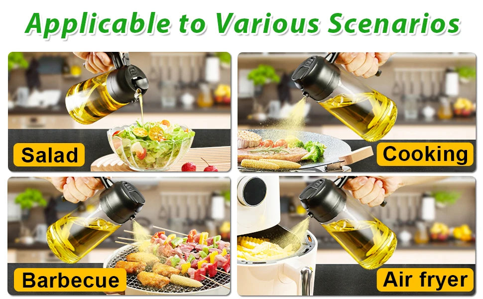 2-in-1 Olive Oil Dispenser Bottle 500ml – Plastic Oil Sprayer for Cooking, BBQ, Baking