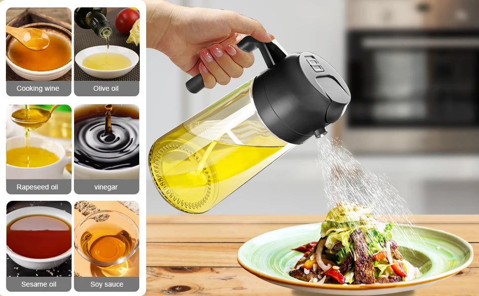 2-in-1 Olive Oil Dispenser Bottle 500ml – Plastic Oil Sprayer for Cooking, BBQ, Baking