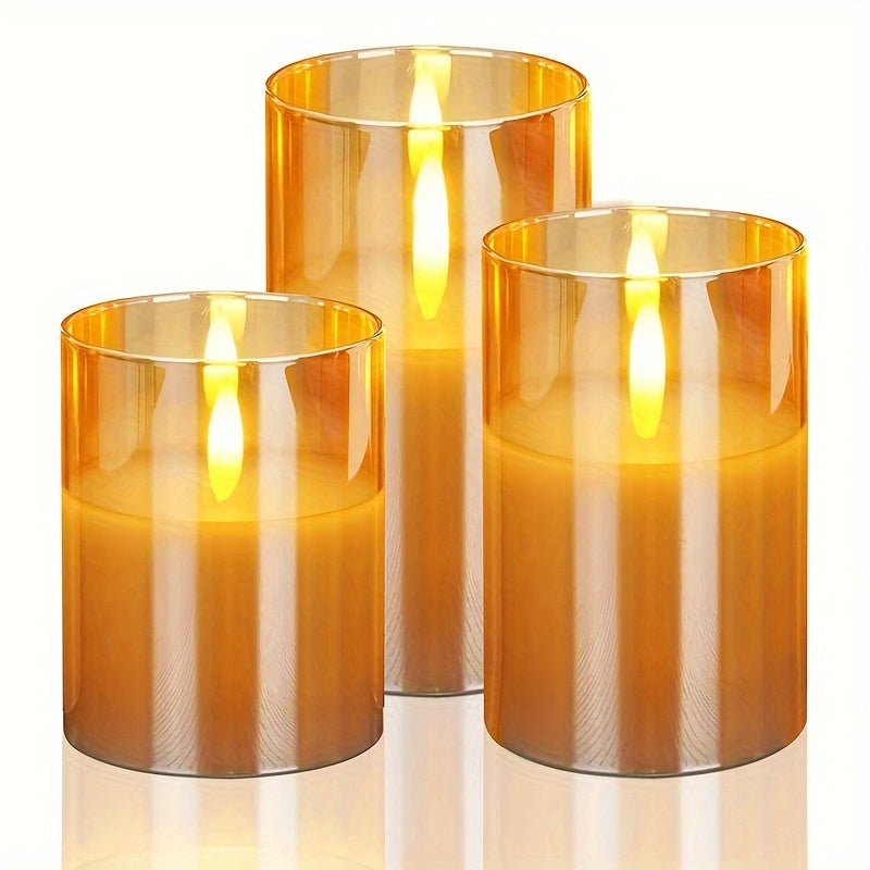 3-Piece LED Candle Set with Remote – Battery-Operated, Polished Metal