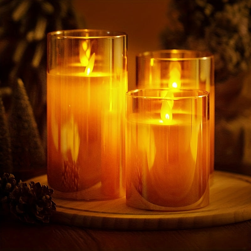 3-Piece LED Candle Set with Remote – Battery-Operated, Polished Metal