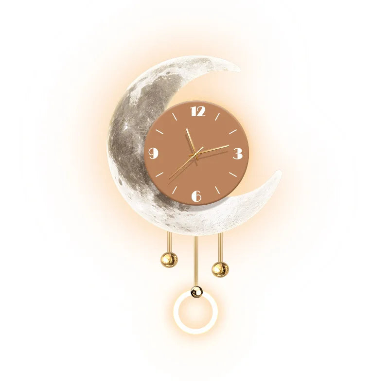 Modern Moon 3D LED Wall Clock – 66CM Luxury Art Decor for Home & Living Room