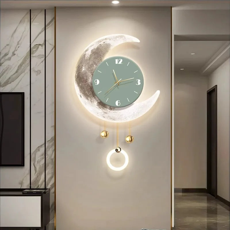 Modern Moon 3D LED Wall Clock – 66CM Luxury Art Decor for Home & Living Room