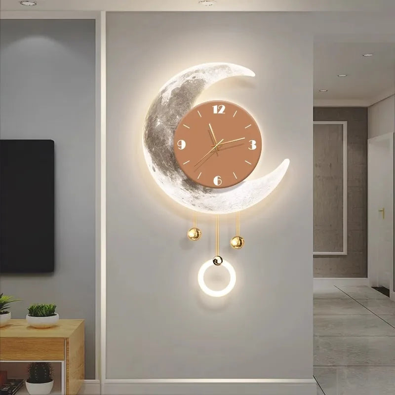 Modern Moon 3D LED Wall Clock – 66CM Luxury Art Decor for Home & Living Room
