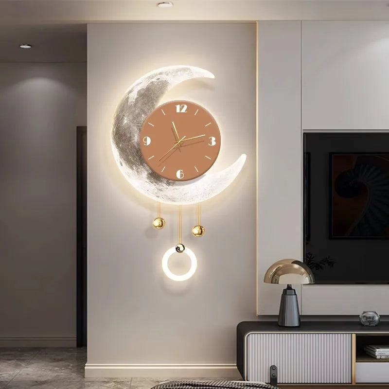 Modern Moon 3D LED Wall Clock – 66CM Luxury Art Decor for Home & Living Room