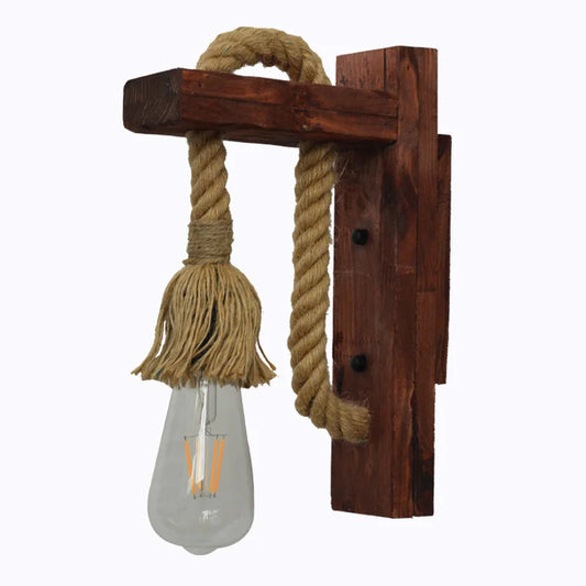 Antique-Style LED Wall Lamp — Black Iron Sconce with Hemp Rope (WL0277)