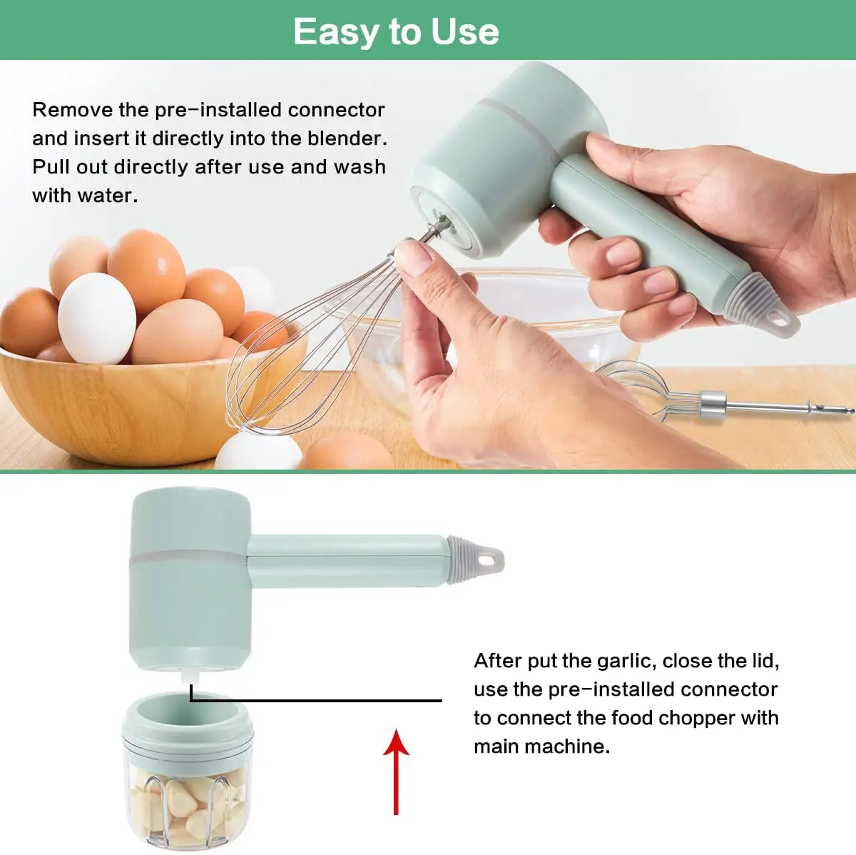 Mini Electric Food Chopper and Egg beater– USB Rechargeable Garlic, Meat & Vegetable Crusher