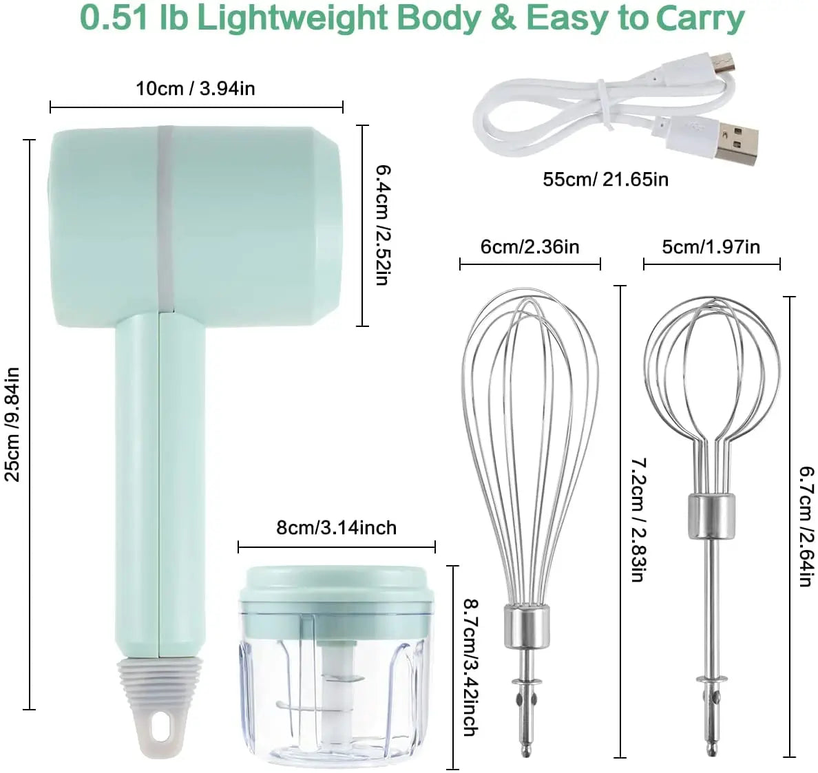 Mini Electric Food Chopper and Egg beater– USB Rechargeable Garlic, Meat & Vegetable Crusher
