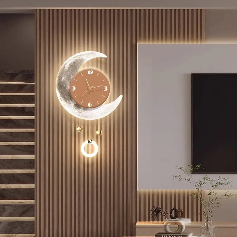 Modern Moon 3D LED Wall Clock – 66CM Luxury Art Decor for Home & Living Room