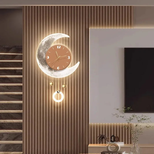 Modern Moon 3D LED Wall Clock – 66CM Luxury Art Decor for Home & Living Room