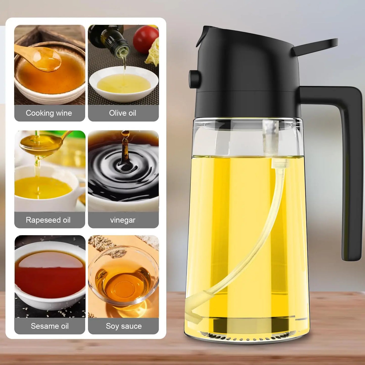 2-in-1 Olive Oil Dispenser Bottle 500ml – Plastic Oil Sprayer for Cooking, BBQ, Baking
