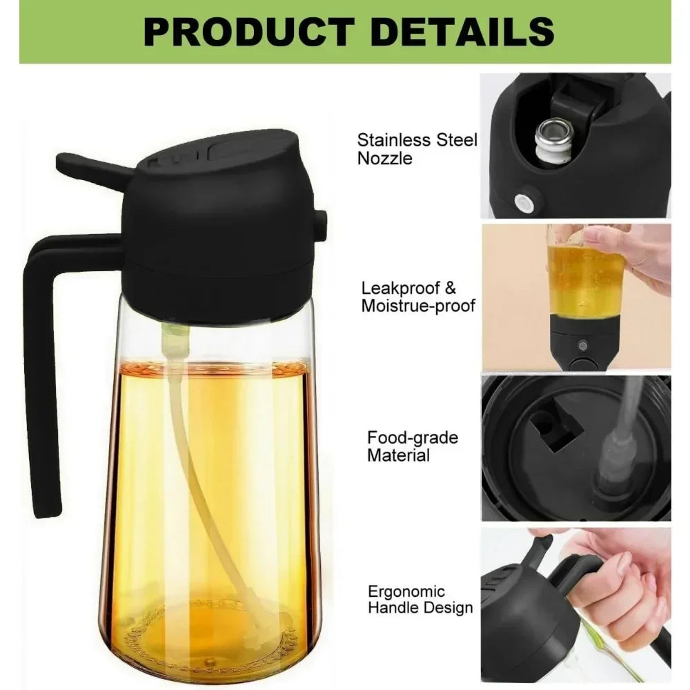 2-in-1 Olive Oil Dispenser Bottle 500ml – Plastic Oil Sprayer for Cooking, BBQ, Baking