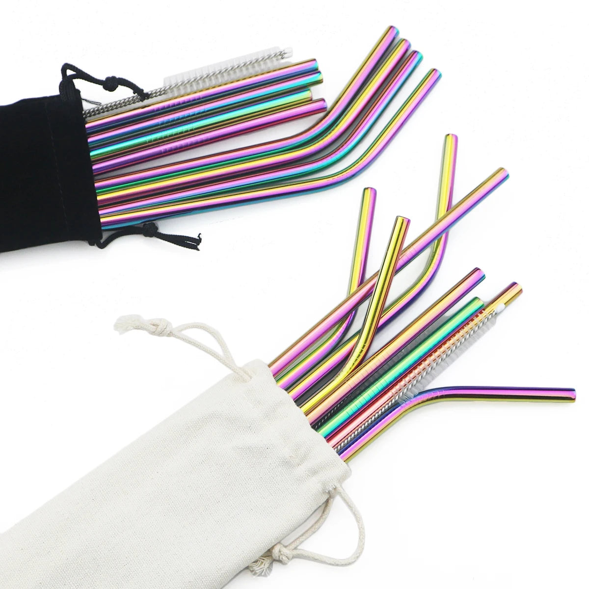 Stainless Steel Drinking Straws Set with Brush – Reusable Bar/Cocktail Straws (6/8/12 pcs)