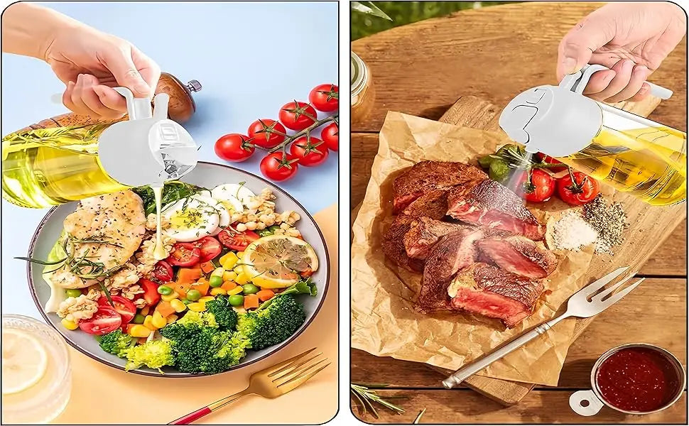 2-in-1 Olive Oil Dispenser Bottle 500ml – Plastic Oil Sprayer for Cooking, BBQ, Baking