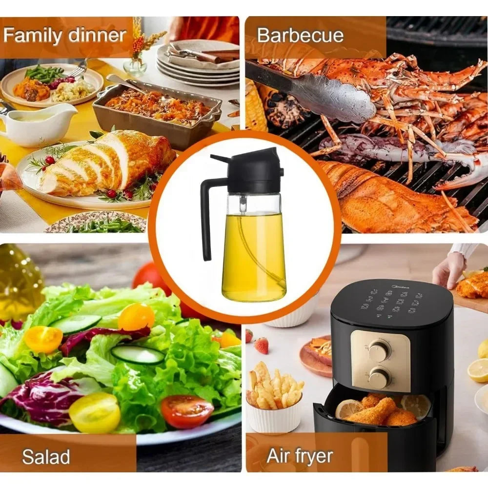 2-in-1 Olive Oil Dispenser Bottle 500ml – Plastic Oil Sprayer for Cooking, BBQ, Baking