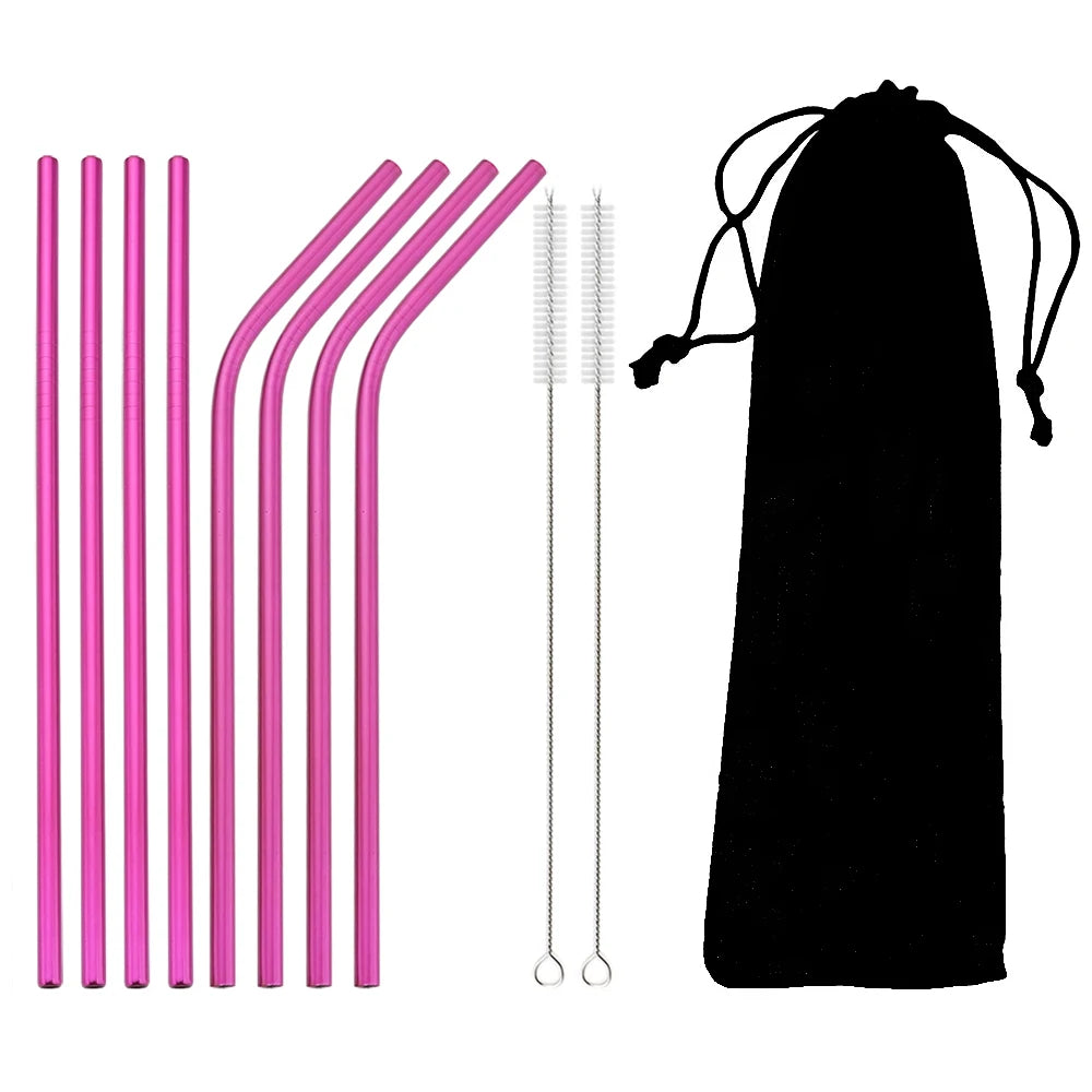 Stainless Steel Drinking Straws Set with Brush – Reusable Bar/Cocktail Straws (6/8/12 pcs)