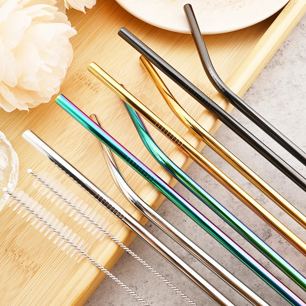 Stainless Steel Drinking Straws Set with Brush – Reusable Bar/Cocktail Straws (6/8/12 pcs)
