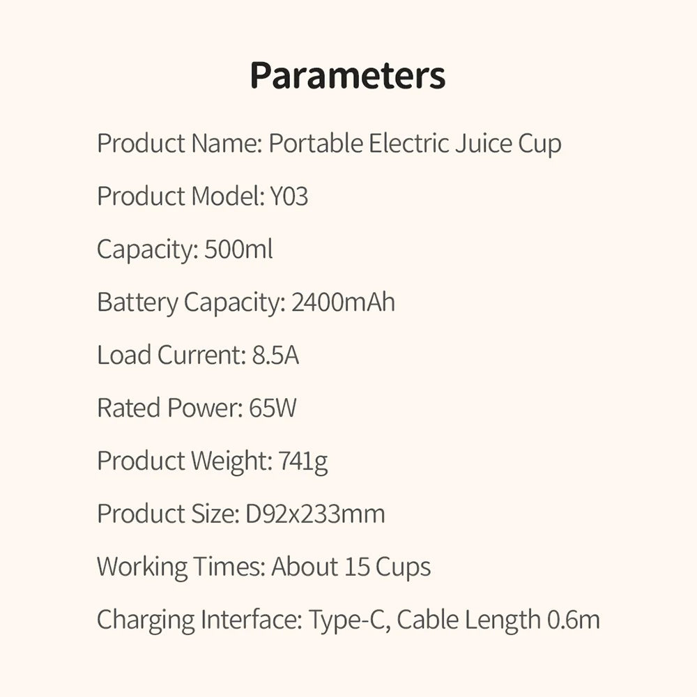 Portable USB Juicer & Blender, 500ml, 6-Blade System