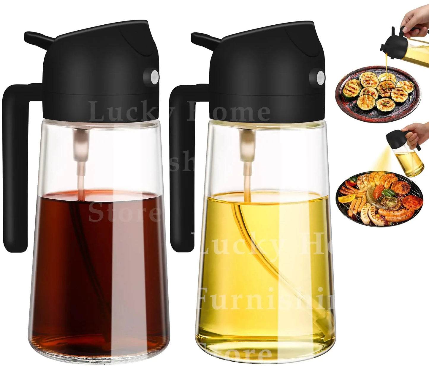 2-in-1 Olive Oil Dispenser Bottle 500ml – Plastic Oil Sprayer for Cooking, BBQ, Baking