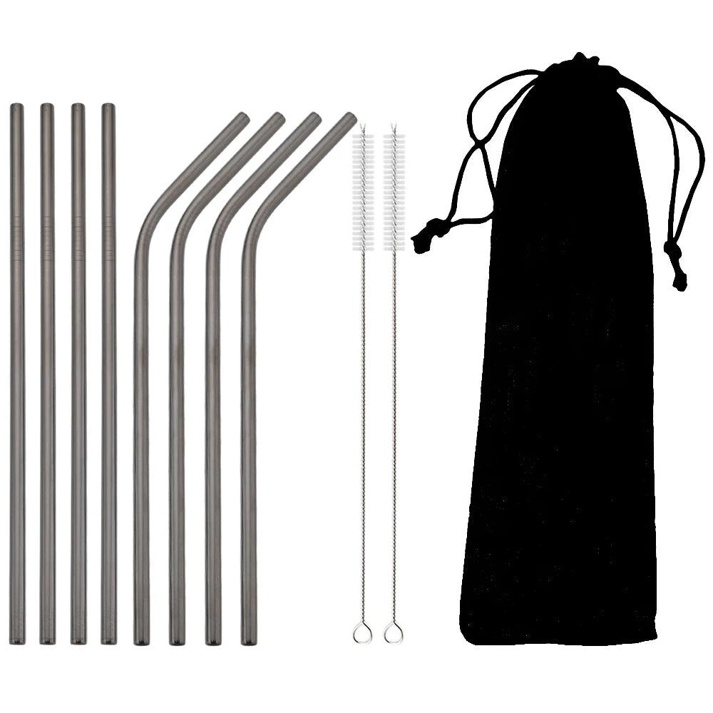 Stainless Steel Drinking Straws Set with Brush – Reusable Bar/Cocktail Straws (6/8/12 pcs)