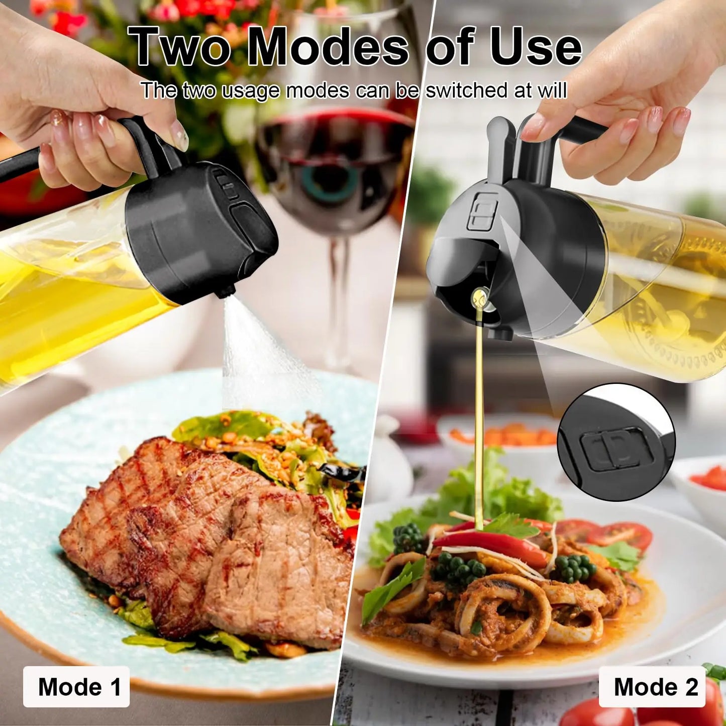 2-in-1 Olive Oil Dispenser Bottle 500ml – Plastic Oil Sprayer for Cooking, BBQ, Baking