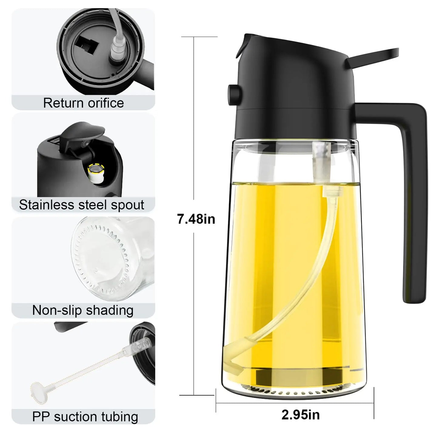 2-in-1 Olive Oil Dispenser Bottle 500ml – Plastic Oil Sprayer for Cooking, BBQ, Baking