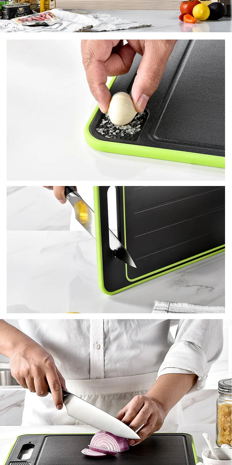 Multifunctional 4-in-1 Chopping Board – Double-Sided, Knife-Included