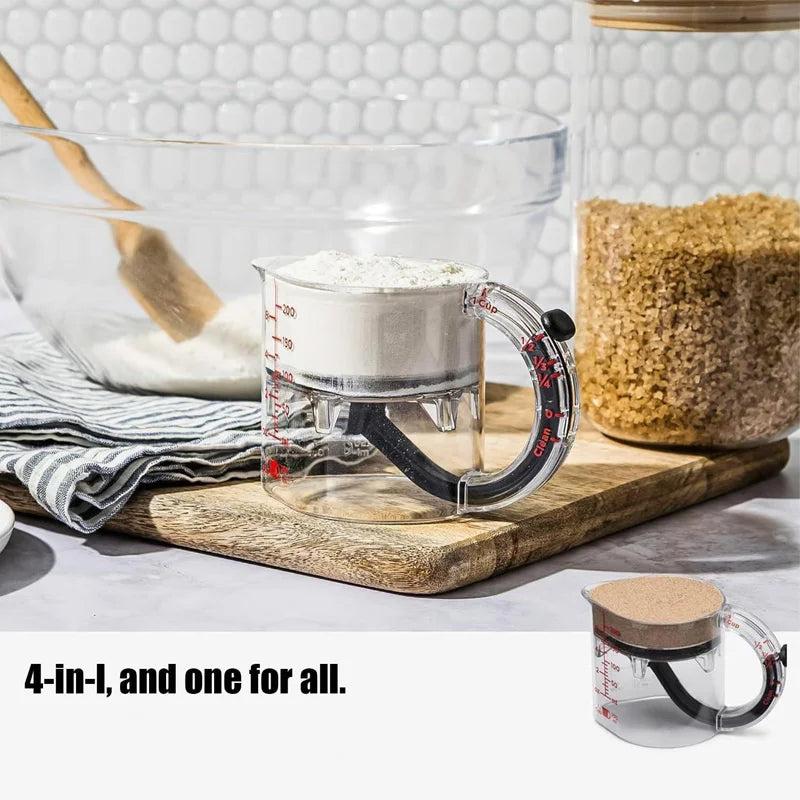 4-in-1 Adjustable Measuring Cup with Scraper-Style Seal Base