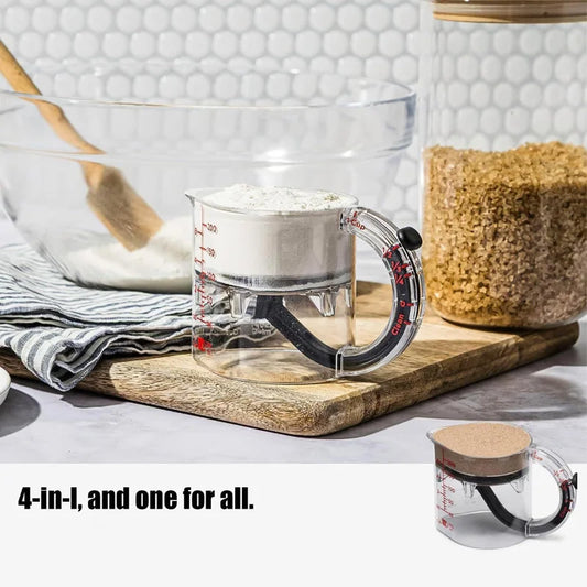 4-in-1 Adjustable Measuring Cup with Scraper-Style Seal Base