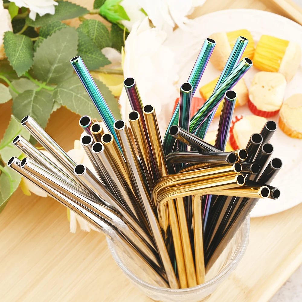 Stainless Steel Drinking Straws Set with Brush – Reusable Bar/Cocktail Straws (6/8/12 pcs)