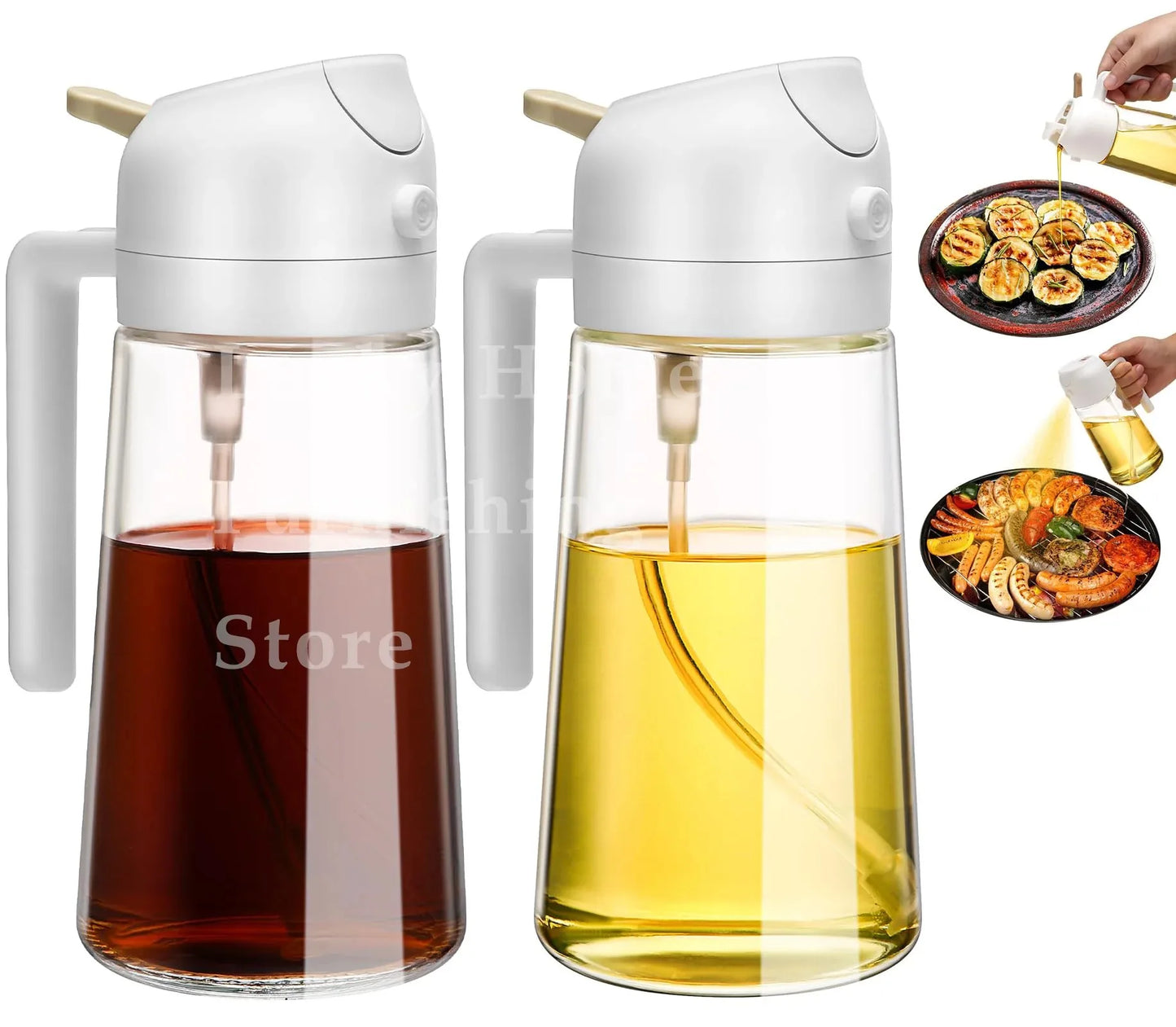 2-in-1 Olive Oil Dispenser Bottle 500ml – Plastic Oil Sprayer for Cooking, BBQ, Baking