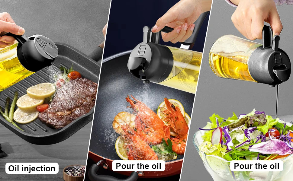 2-in-1 Olive Oil Dispenser Bottle 500ml – Plastic Oil Sprayer for Cooking, BBQ, Baking
