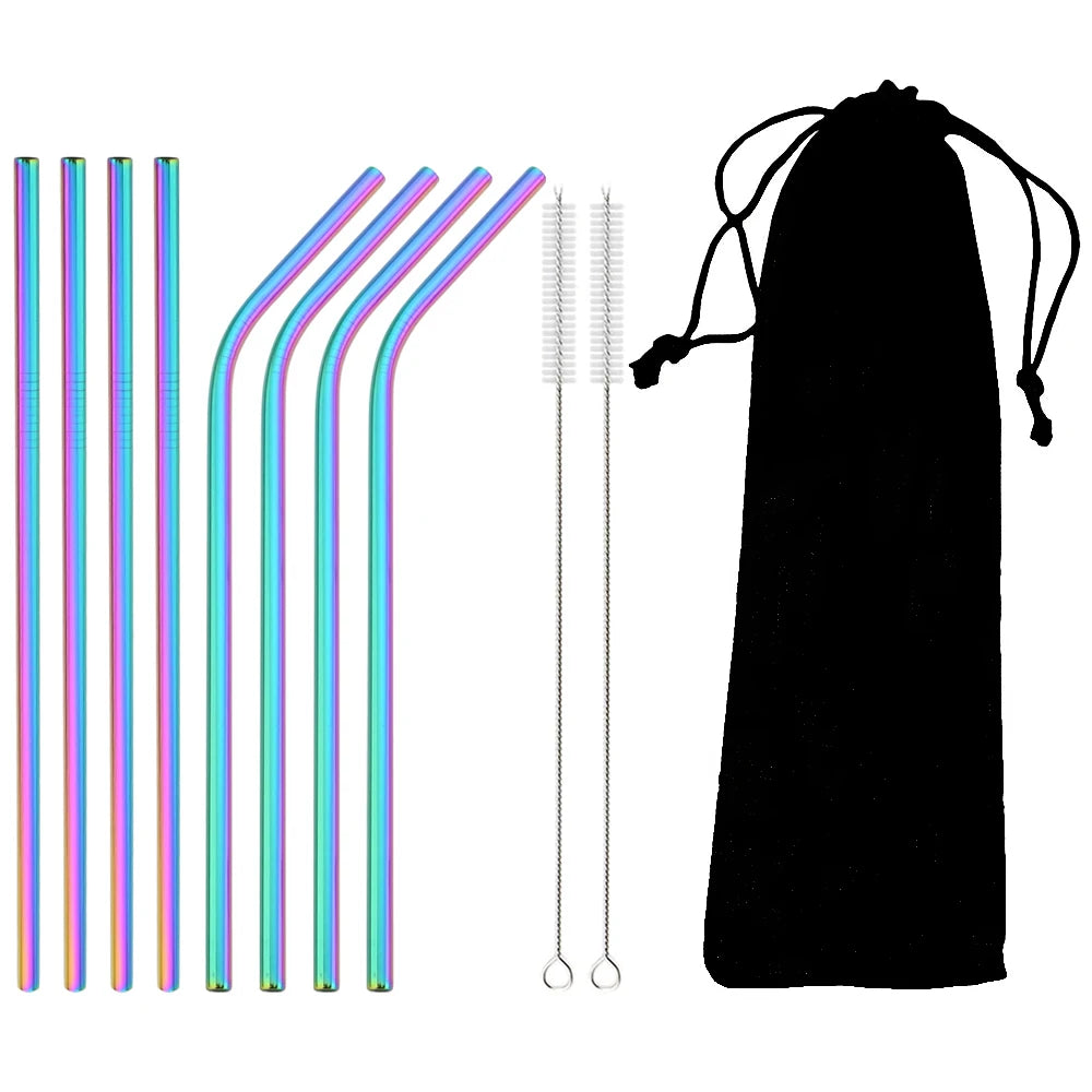 Stainless Steel Drinking Straws Set with Brush – Reusable Bar/Cocktail Straws (6/8/12 pcs)