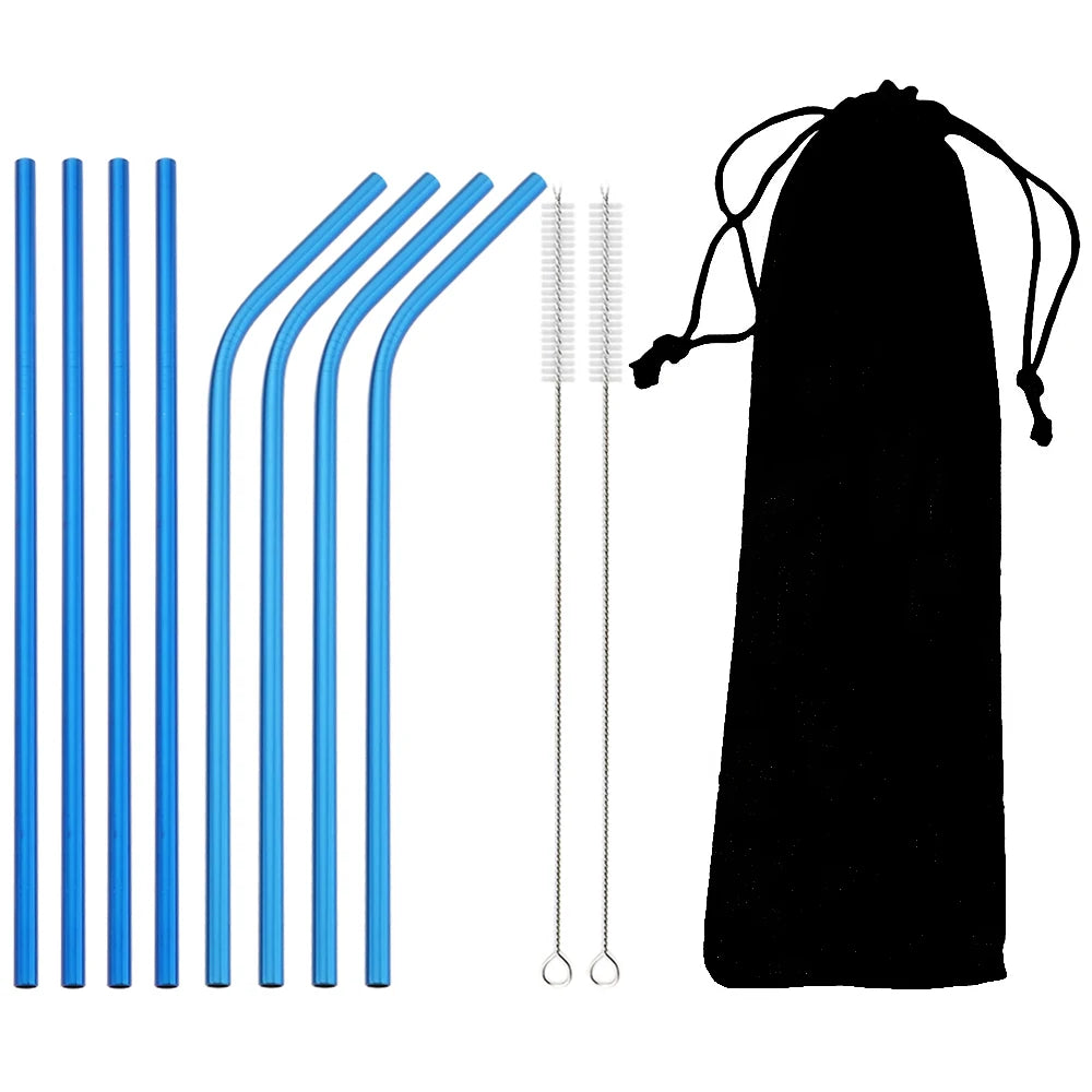 Stainless Steel Drinking Straws Set with Brush – Reusable Bar/Cocktail Straws (6/8/12 pcs)