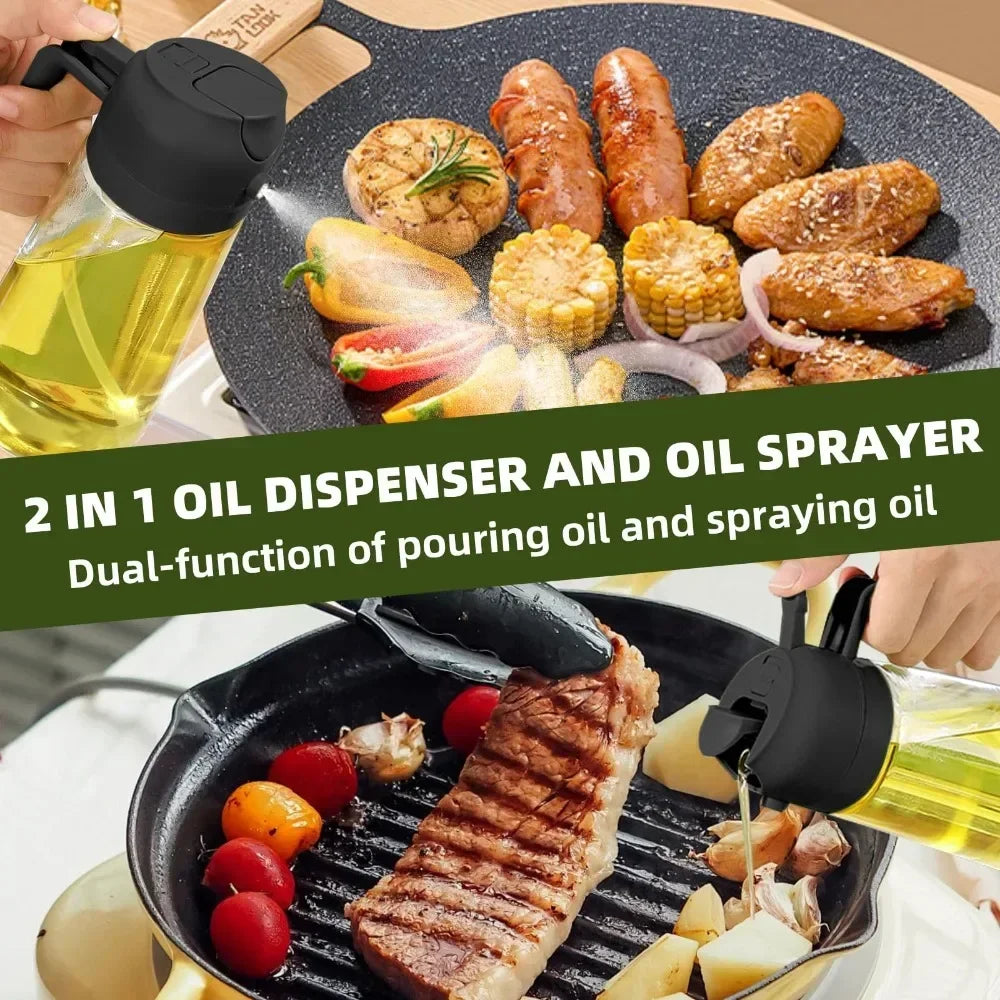 2-in-1 Olive Oil Dispenser Bottle 500ml – Plastic Oil Sprayer for Cooking, BBQ, Baking