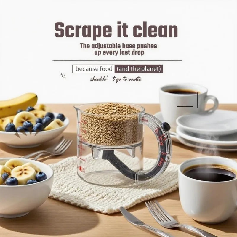 4-in-1 Adjustable Measuring Cup with Scraper-Style Seal Base