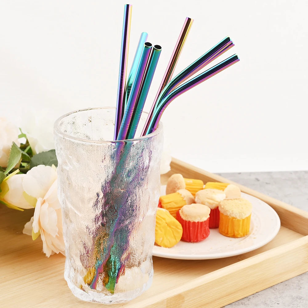 Stainless Steel Drinking Straws Set with Brush – Reusable Bar/Cocktail Straws (6/8/12 pcs)