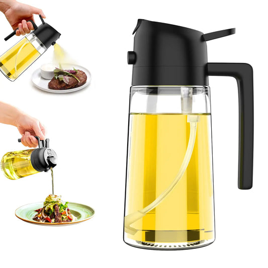 2-in-1 Olive Oil Dispenser Bottle 500ml – Plastic Oil Sprayer for Cooking, BBQ, Baking