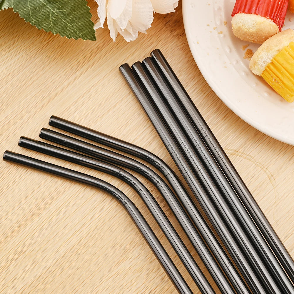 Stainless Steel Drinking Straws Set with Brush – Reusable Bar/Cocktail Straws (6/8/12 pcs)