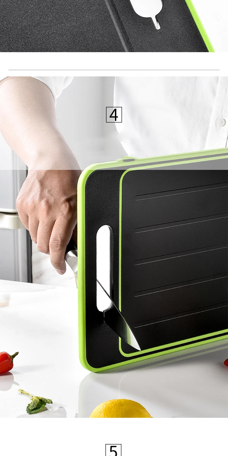 Multifunctional 4-in-1 Chopping Board – Double-Sided, Knife-Included