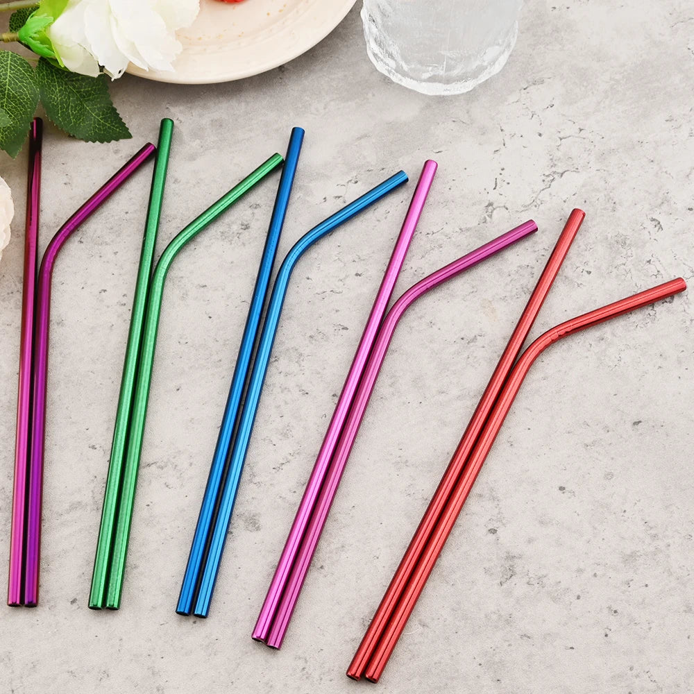 Stainless Steel Drinking Straws Set with Brush – Reusable Bar/Cocktail Straws (6/8/12 pcs)
