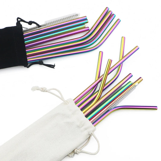 Stainless Steel Drinking Straws Set with Brush – Reusable Bar/Cocktail Straws (6/8/12 pcs)