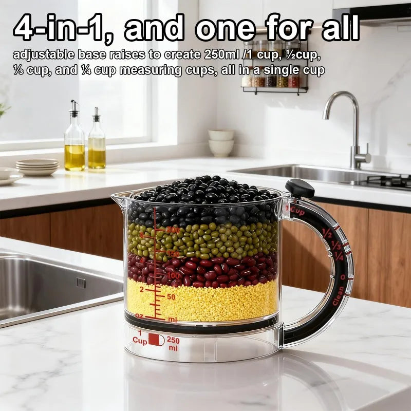 4-in-1 Adjustable Measuring Cup with Scraper-Style Seal Base