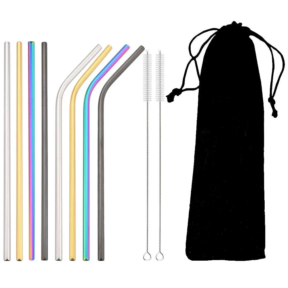 Stainless Steel Drinking Straws Set with Brush – Reusable Bar/Cocktail Straws (6/8/12 pcs)