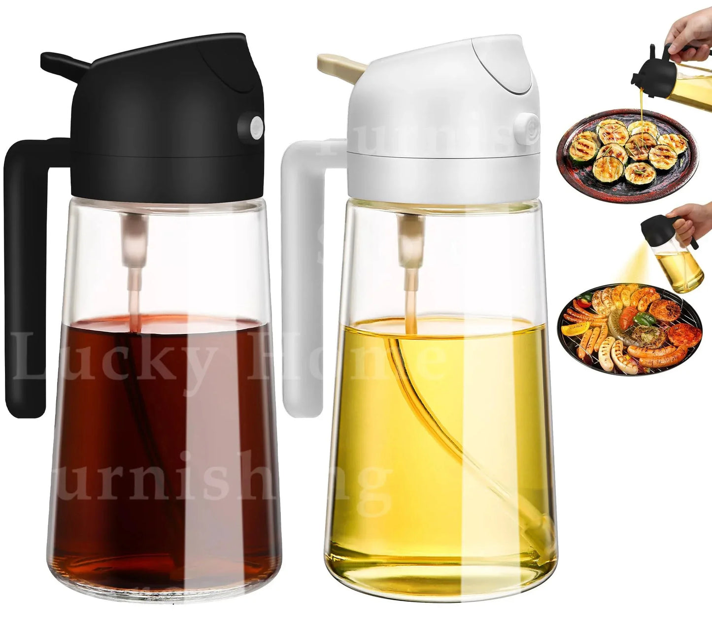 2-in-1 Olive Oil Dispenser Bottle 500ml – Plastic Oil Sprayer for Cooking, BBQ, Baking