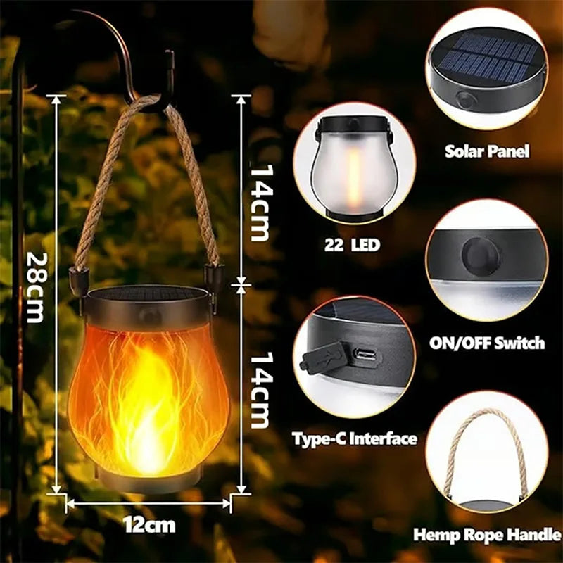 Dancing Flame Solar Lantern – Magical Flickering Flames Outdoor Lights