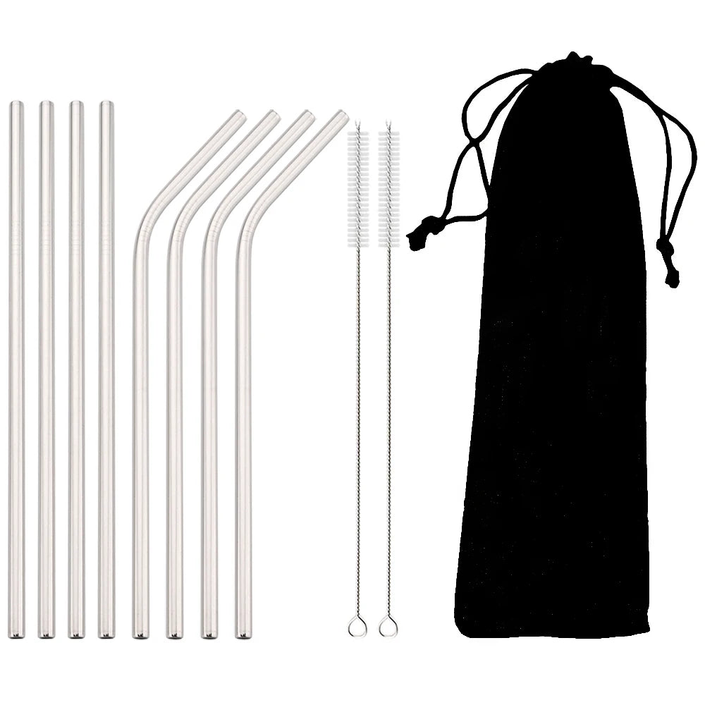 Stainless Steel Drinking Straws Set with Brush – Reusable Bar/Cocktail Straws (6/8/12 pcs)