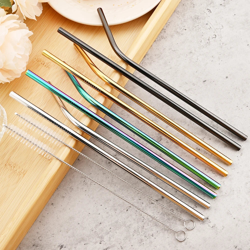 Stainless Steel Drinking Straws Set with Brush – Reusable Bar/Cocktail Straws (6/8/12 pcs)