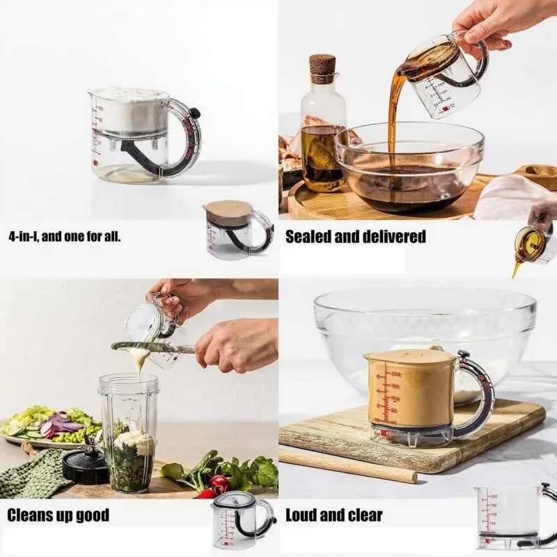 4-in-1 Adjustable Measuring Cup with Scraper-Style Seal Base